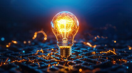 Poster - Glowing light bulb positioned at the center of a vibrant digital landscape symbolizing innovation creativity and the power of technology to illuminate new possibilities