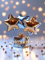 Poster - A stylish and elegant arrangement of reflective metallic stars creating a dazzling and captivating backdrop that evokes the spirit of festive like Christmas or New Year s Eve  The shimmering