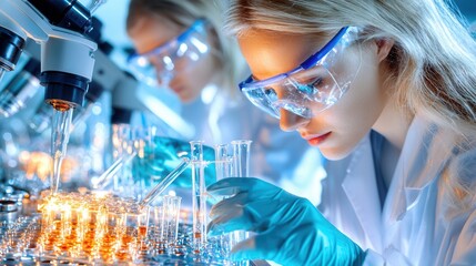 Poster - A team of scientists in a state of the art biofuel research laboratory conducting experiments and analysis to explore innovative solutions for renewable and sustainable energy sources