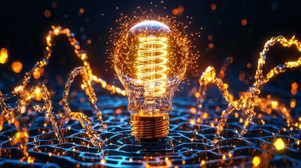 Poster - Visually dynamic and captivating maze like composition with pulsating golden lights creating an electrifying and futuristic atmosphere  This digital showcases the interplay of light energy