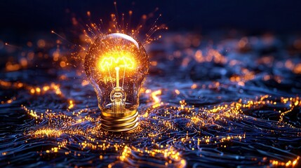 Poster - Visually Captivating Pulsating Golden Maze with Electric Energy Ignition   A dynamic and mesmerizing abstract depicting a maze like structure glowing with a pulsating golden light