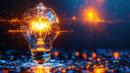 Poster - A visually dynamic and captivating illuminated glass orb glowing amidst an intricate abstract labyrinth of light creating a futuristic and innovative conceptual scene