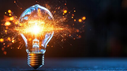 Poster - A visually striking and captivating image depicting a luminous light bulb bursting with energy and sparks set against the backdrop of a geometric maze like pattern