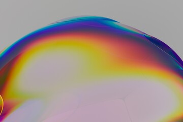 Aufkleber - Smooth surface with a radiant gradient of rainbow hues forms a gentle, ethereal glow in this abstract 3D illustration, set against a muted gray background.