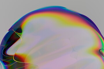 Aufkleber - Smooth surface with a radiant gradient of rainbow hues forms a gentle, ethereal glow in this abstract 3D illustration, set against a muted gray background.