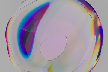 Aufkleber - Smooth surface with a radiant gradient of rainbow hues forms a gentle, ethereal glow in this abstract 3D illustration, set against a muted gray background.