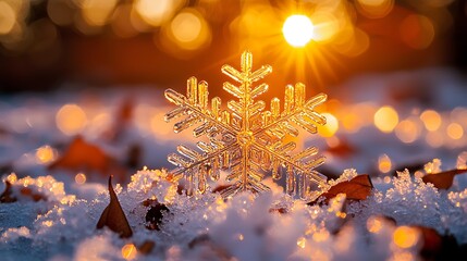 Poster - Crystal Snowflake, Winter Sunset, Snow, Nature