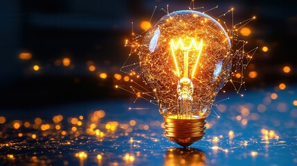 Poster - Visually striking digital depicting an abstract geometric labyrinth or circuit symbolizing the creative process innovation and the illumination of new ideas and inventions  The glowing