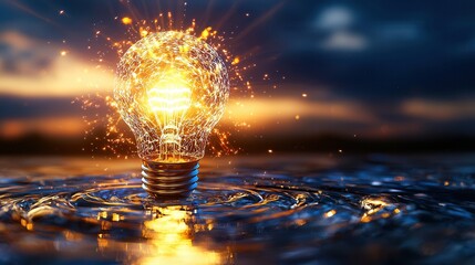 Poster - Radiant Illumination A glowing glass orb emitting a captivating display of light and energy symbolizing the spark of creativity innovation and inspired solutions