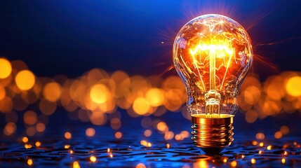 Poster - A captivating image depicting a glowing light bulb emitting a brilliant radiance amidst a surreal dreamlike digital landscape symbolizing the boundless energy creativity