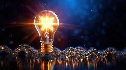 Poster - A radiant light bulb positioned at the center of an intricate winding maze symbolizing the illumination of creative ideas and innovative solutions within a complex environment