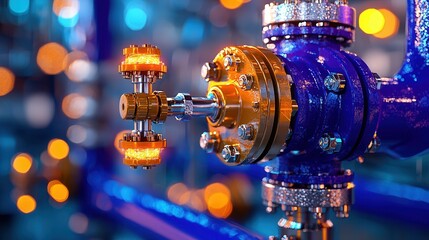 Poster - closeup view of the intricate network of pipes valves and other industrial equipment in an oil refin