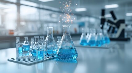 Poster - Close up view showcasing the captivating bubbling chemical reactions occurring within glass laboratory glassware highlighting the scientific and educational nature of this experimental scene