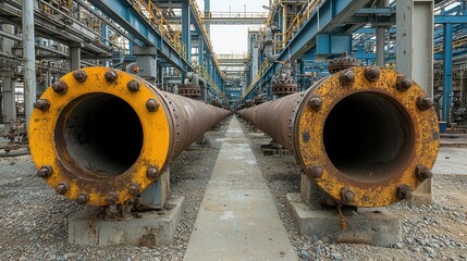 Poster - close up view of crude oil or petroleum flowing through a network of industrial pipelines and condui