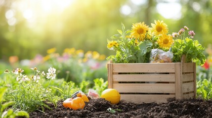 Poster - compost bin filled with various biodegradable waste materials such as fruit and vegetable scraps lea