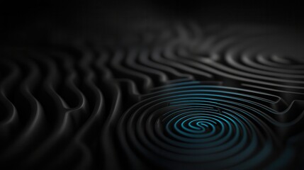 Poster - Futuristic black fingerprint labyrinth with intricate swirling patterns creating a captivating and mesmerizing visual experience  The image evokes a sense of depth technology