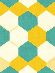 Poster - Seamless geometric honeycomb pattern with yellow, teal, and cream colors