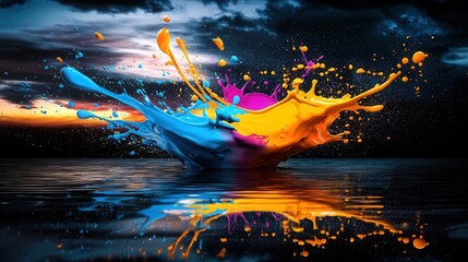 Poster - Stunning abstract art composition featuring a dynamic and vibrant paint splash with flowing energetic movements and a bold multicolored palette  The fluid