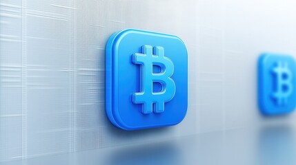Poster - Blue Bitcoin Cryptocurrency Icon Symbol Representing Virtual Digital Finance and Technology Innovations  Blockchain Encrypted Data Online Payment and Decentralized Finance Concepts