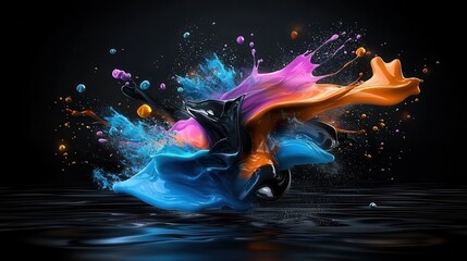 Poster - Dynamic Paint Splash Effect with Bold Surreal Visuals   Captivating Colorful Abstract Explosion of Fluid Shapes and Textures