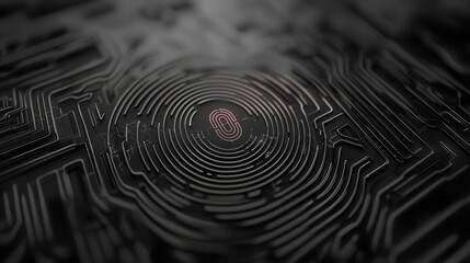 Poster - Intricate black fingerprint maze forming a complex abstract pattern with swirling spiral shapes and geometric designs  A digital futuristic and minimalist background texture