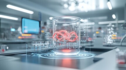 Poster - Cutting Edge Laboratory Setup with Futuristic Data Visualization and Holographic Displays Showcasing Advanced Scientific Research and Analytical Processes