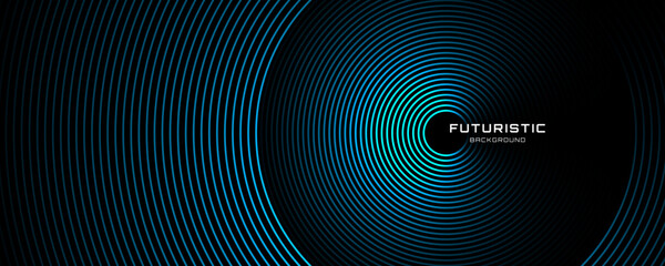 Poster - 3D blue lines techno abstract background overlap layer on dark space with circles effect decoration. Modern graphic design element stripes style concept for web, poster, flyer, card, or brochure cover