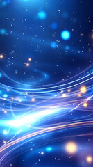 Poster - Swirls of vibrant blue and golden light flow through a deep cosmic background filled with radiant stars. The atmosphere is magical, capturing the essence of a serene night sky