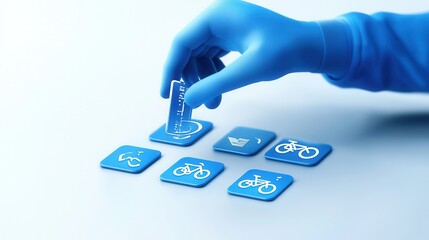 Poster - Precision engineering and digital technology interface in a futuristic and modern industrial setting  A blue toned control panel with touch buttons showcasing the advanced intelligent