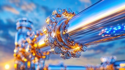 Poster - A close up view of an intricate network of pipelines and structures within an industrial refinery showcasing the complex and futuristic engineering design of modern energy infrastructure