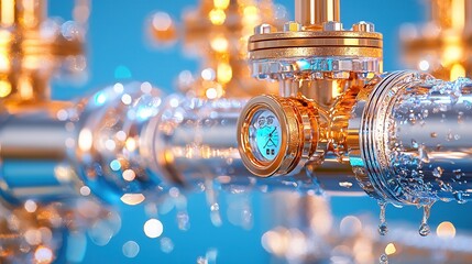 Poster - detailed closeup shot of an intricate refinery pipeline system displaying a complex network of indus