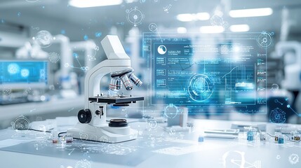 Poster - Scientist in a modern laboratory setting conducting fuel testing and analysis using sophisticated scientific equipment and digital interfaces to gather data and explore new energy solutions