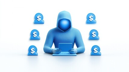 Poster - Shadowy Digital Mastermind Surrounded by Holographic Financial Symbols and Wealth Indicators   Conceptual of a Powerful Leader Controlling Digital Financial Systems and Wealth