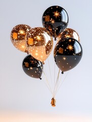Poster - Shiny Metallic Star Balloons in a 3D rendered Celebratory Composition  Captivating and glamorous party or event with a touch of modern elegance and whimsy