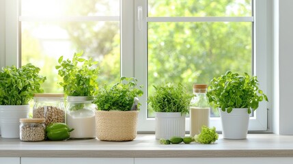 Poster - small indoor compost bin filled with organic vegetable and food waste placed on a kitchen with fresh