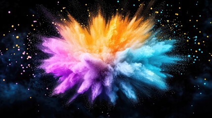 Poster - Vibrant Surreal Powder Burst   Colorful Explosive Digital Artwork for and Event Design  Finely detailed and dynamic image of a bursting powder explosion in a dreamlike