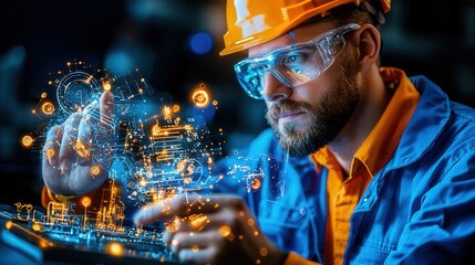 Poster - Highly Skilled Technician Carefully Monitoring and Adjusting a Sophisticated Digital Control System within a Futuristic Industrial Workspace