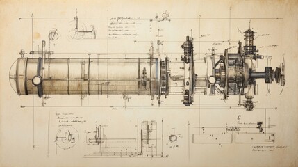 Poster - Sketching engineering innovations handdrawn blueprint showcase studio technical art creative space perspective architectural design