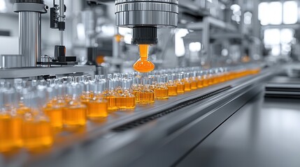 Poster - skilled technologist carefully pouring a fuel sample into advanced high tech laboratory apparatus fo