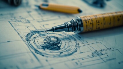 Poster - Crafting innovative mechanica handdrawn engineering blueprint design studio detailed illustration technical environment artistic perspective