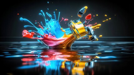 Poster - Explosive Splash of Vivid Digital Colors in Dynamic Motion A Mesmerizing Digital Artwork Showcasing Fluid Movements Bold Hues and Captivating Energy