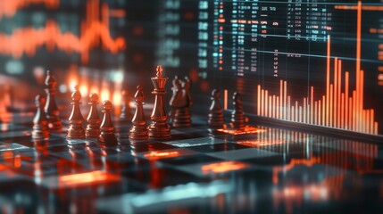 Poster - strategic moves on a chessboard financial market photography high angle chess with stock mark