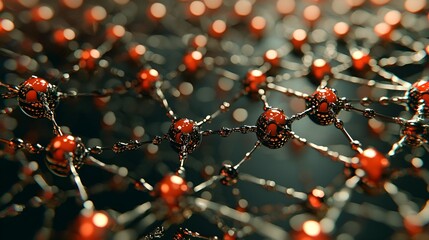 Abstract network of red spheres connected by metallic rods