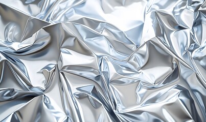 Poster - Abstract silver metallic foil texture with elegant folds and soft reflections