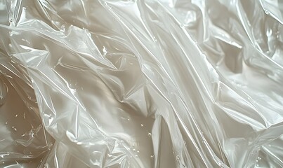 Poster - Transparent plastic sheet with folds and water droplets abstract background