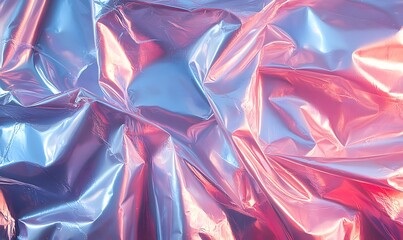 Poster - Iridescent metallic foil texture with pink and blue holographic colors