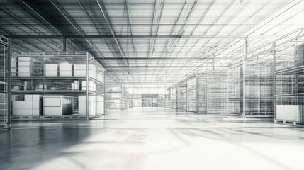 Poster - A blueprint of an industrial warehouse with large-scale machinery placements.