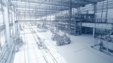 Poster - A blueprint of an industrial warehouse with large-scale machinery placements.