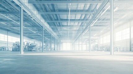 Poster - A blueprint of an industrial warehouse with large-scale machinery placements.