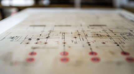 Poster - A close-up of fine print and measurements on a professional architectural blueprint.